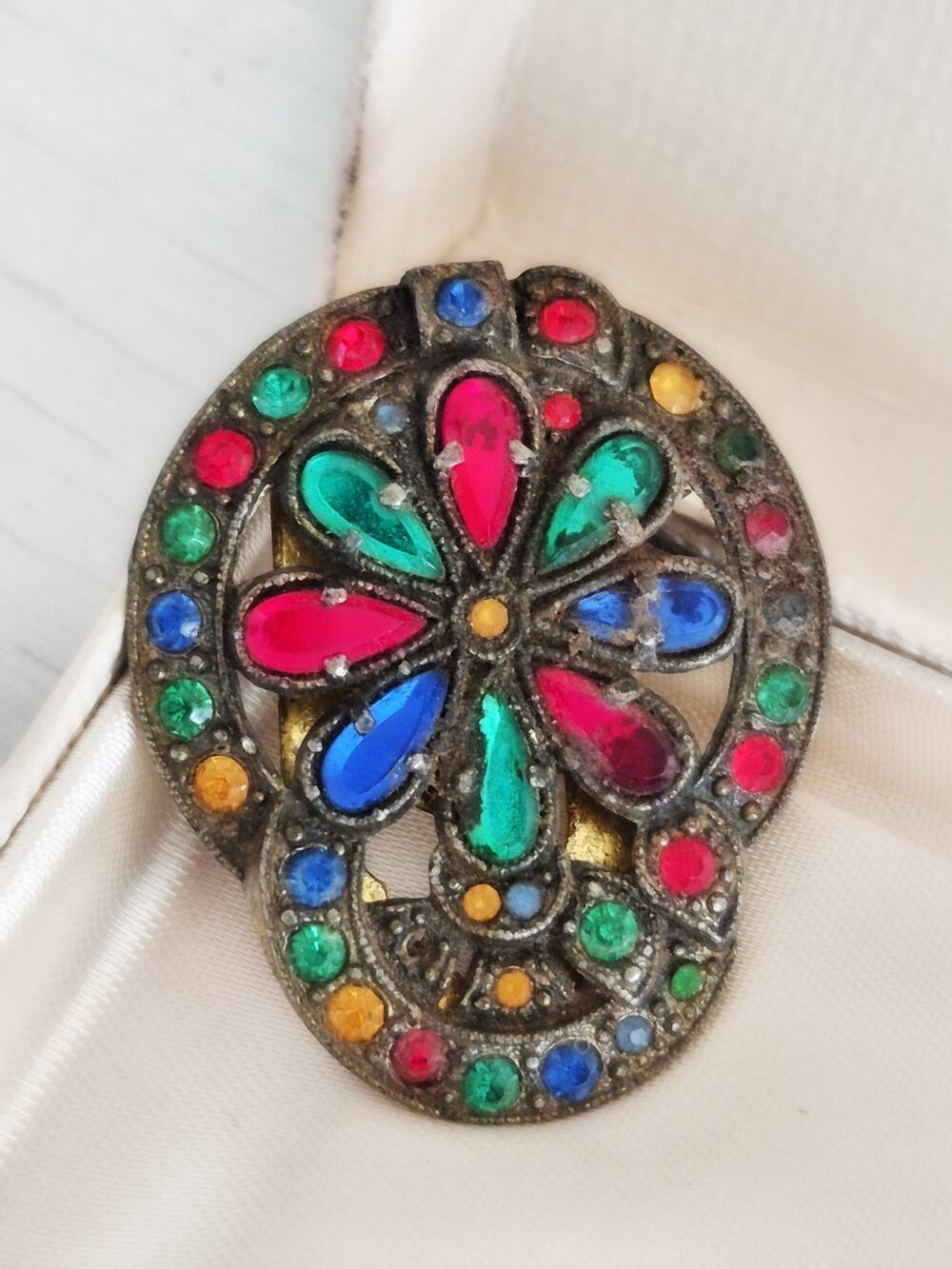 Vintage 1930s Art Deco Multi-color Stone Dress Clip